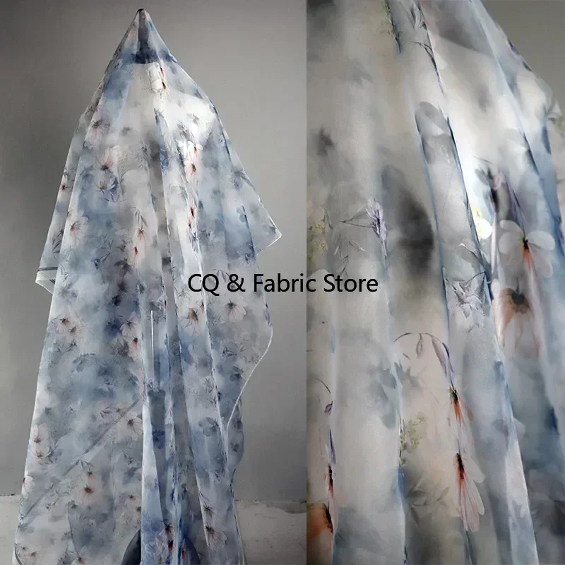Digital Printing Flower Organza Fabric For Women's Dress Decoration Semi-permeable Tulle Screen 1 meter