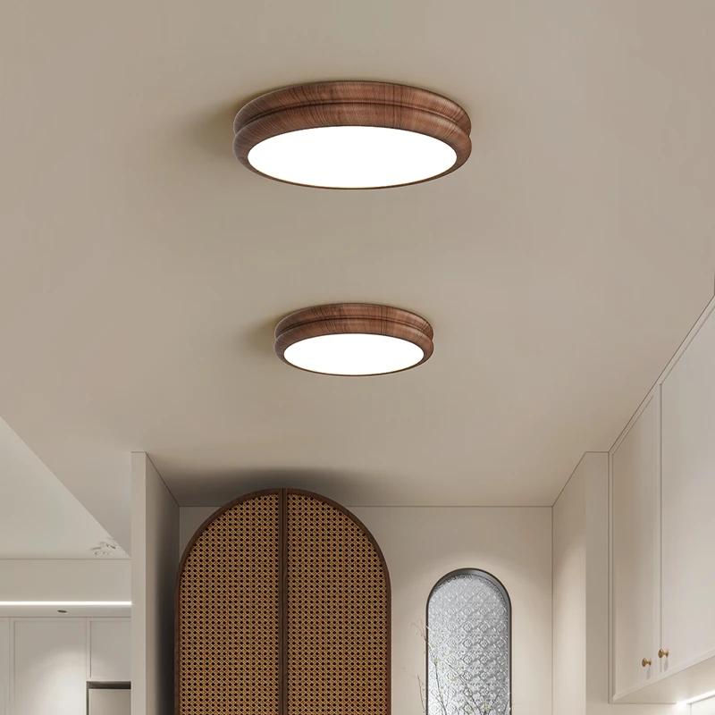 

LED Walnut Ceiling Light Minimalism Bedroom Lighting Living Room Log Balcony Indoor Simple Light Home Interior Decor Lamp