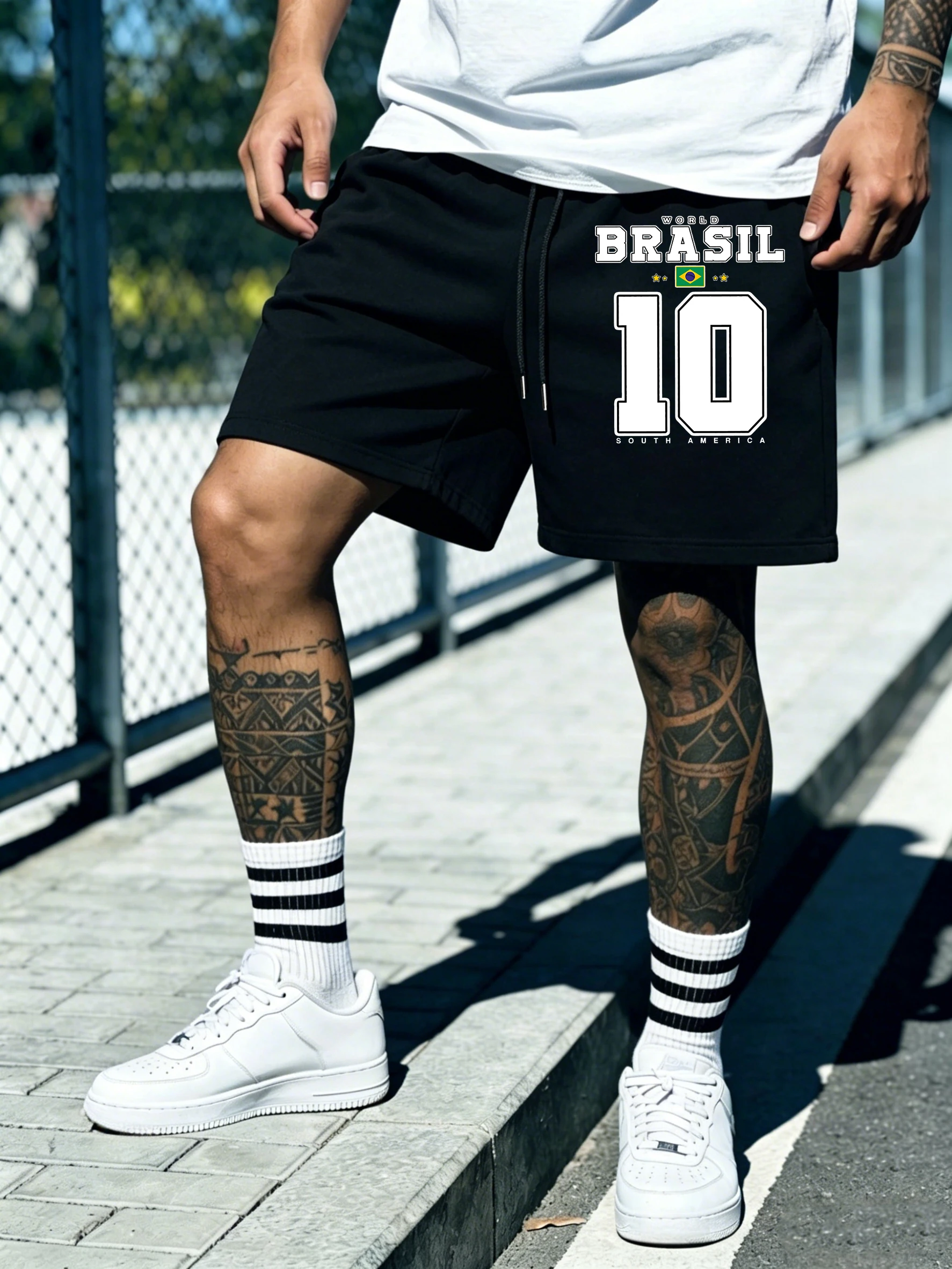 

World Brasil South America Printing Men'S Pocket Shorts Soft Black Fashion All-Match Pants Loose Jogging Pant Basics Streetwear