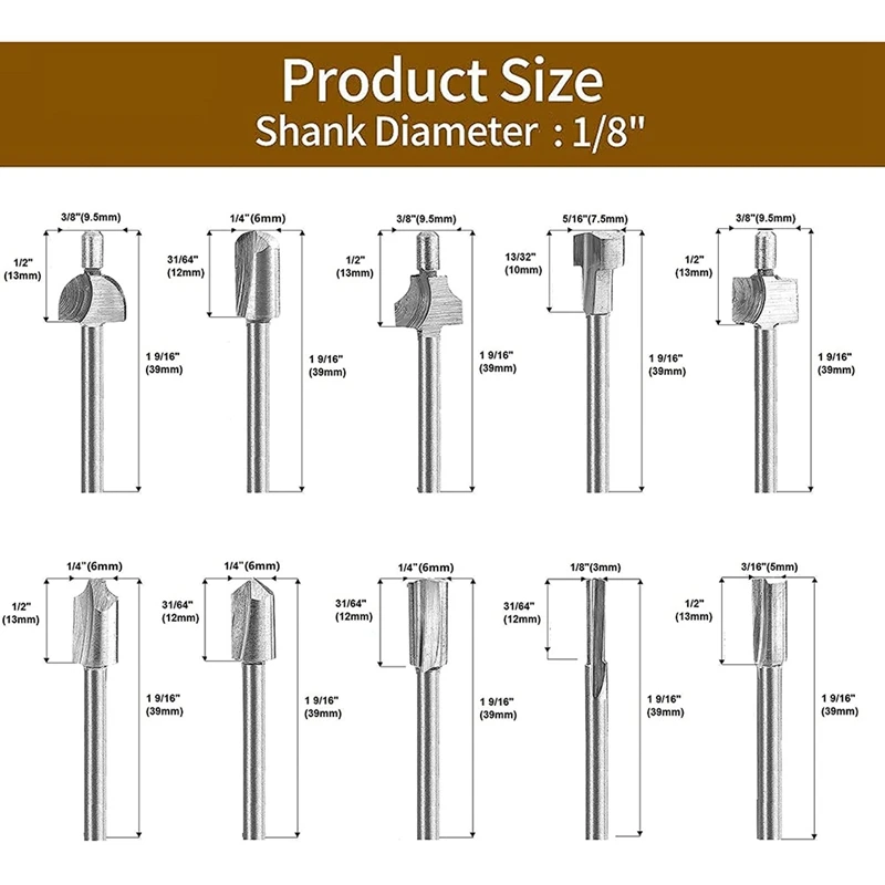 10Pcs Tungsten Carbide Rotary Burr Set And 20Pcs HSS Router Bit Set 1/8Inch Shank For Woodworking Drilling Metal Carving