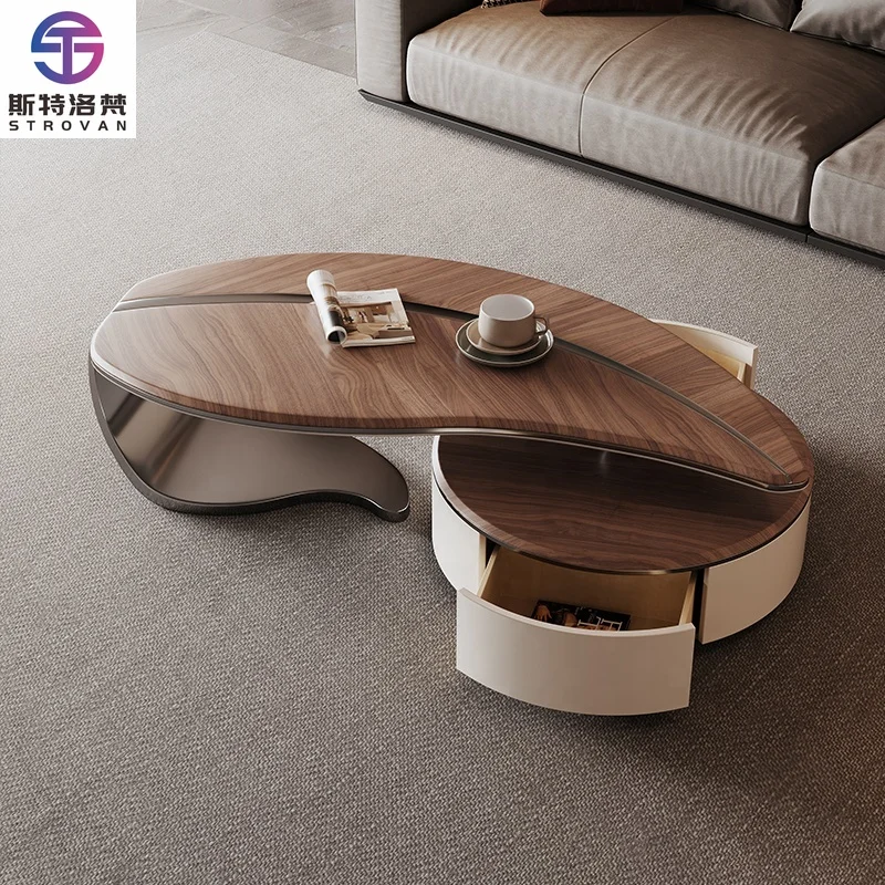 

New Leaf Shape Coffee Table Creative Personality Walnut Designer Creative Shaped Coffee Table