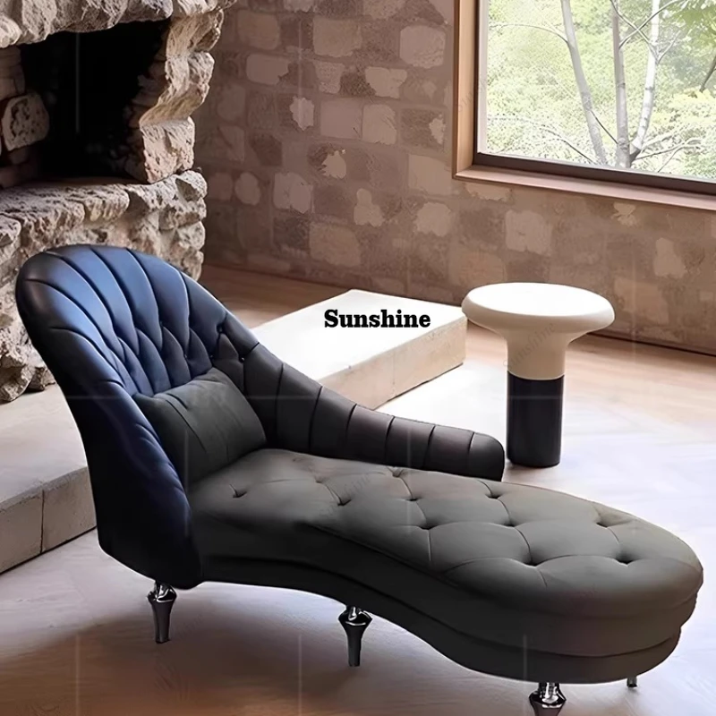 

Italian leather concubine bedroom beauty couch leisure living room leather velvet lounge chair