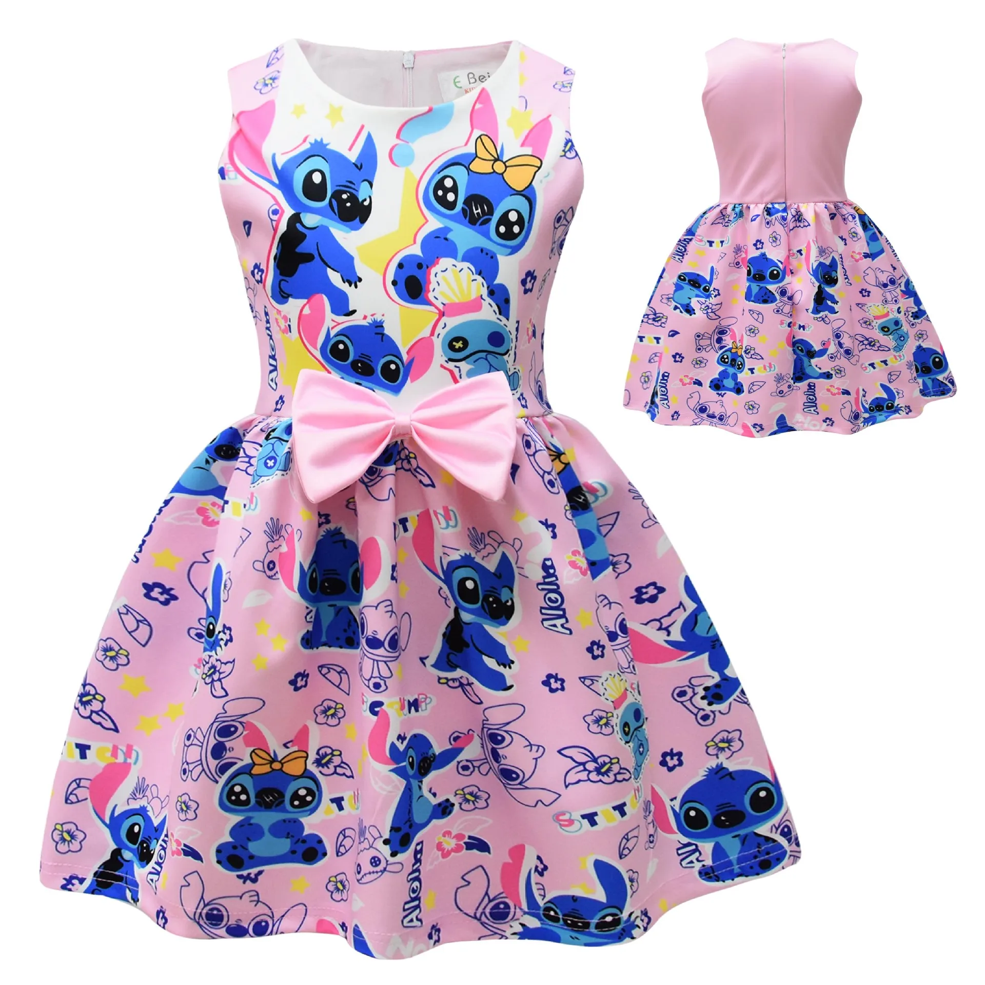 

2024 Lilo & Stitch Kids for Girls Dress Movie Skirt Cute Cartoon Stitch Party Dresses Bow Girls Casual Birthday Party Dresses