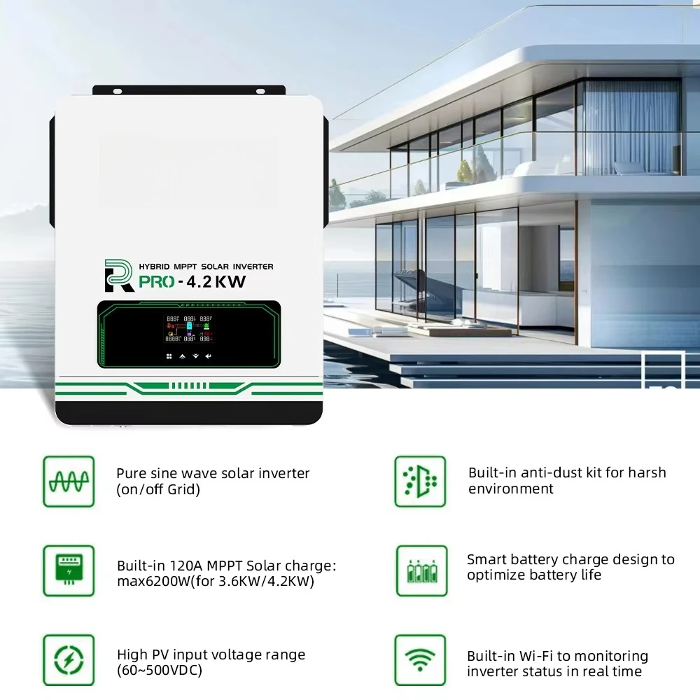 

Pure Sine Wave 24V 4KW Hybrid Solar Inverter Sunex 4.2KW off Grid Inverter for Home Solar System Single Phase Output