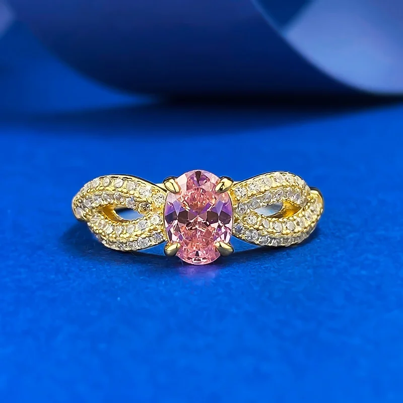 Ins Style Wedding Jewelry Accessory 925 Silver Pink Gemstone Bowknot Finger Band 18K White Gold Coloured Diamond Cocktail Rings