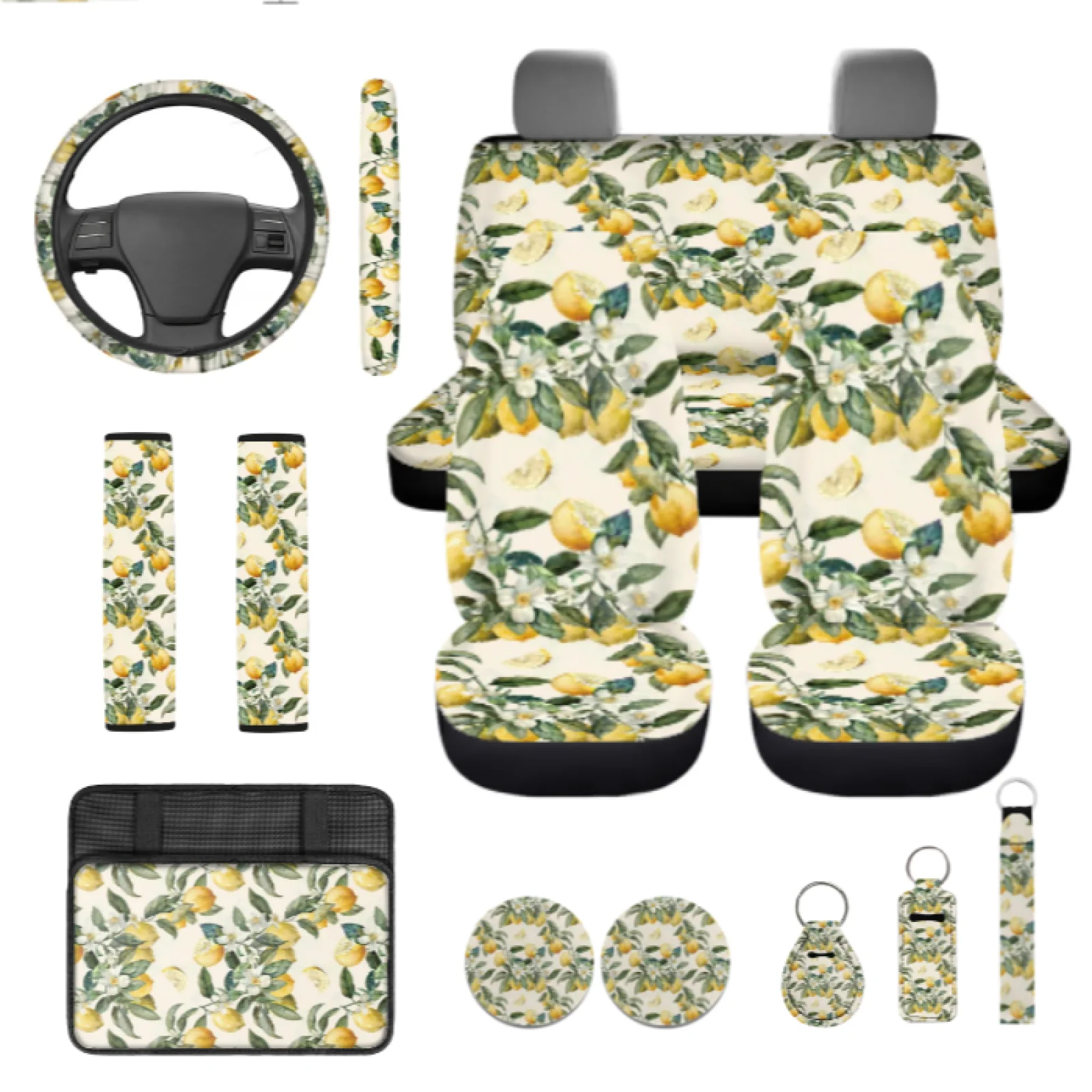Coloranimal Watercolor 13 PCS Car Seat Cover Set with Elastic Lipstick Cover and Auto Cup Coaster for Sedans