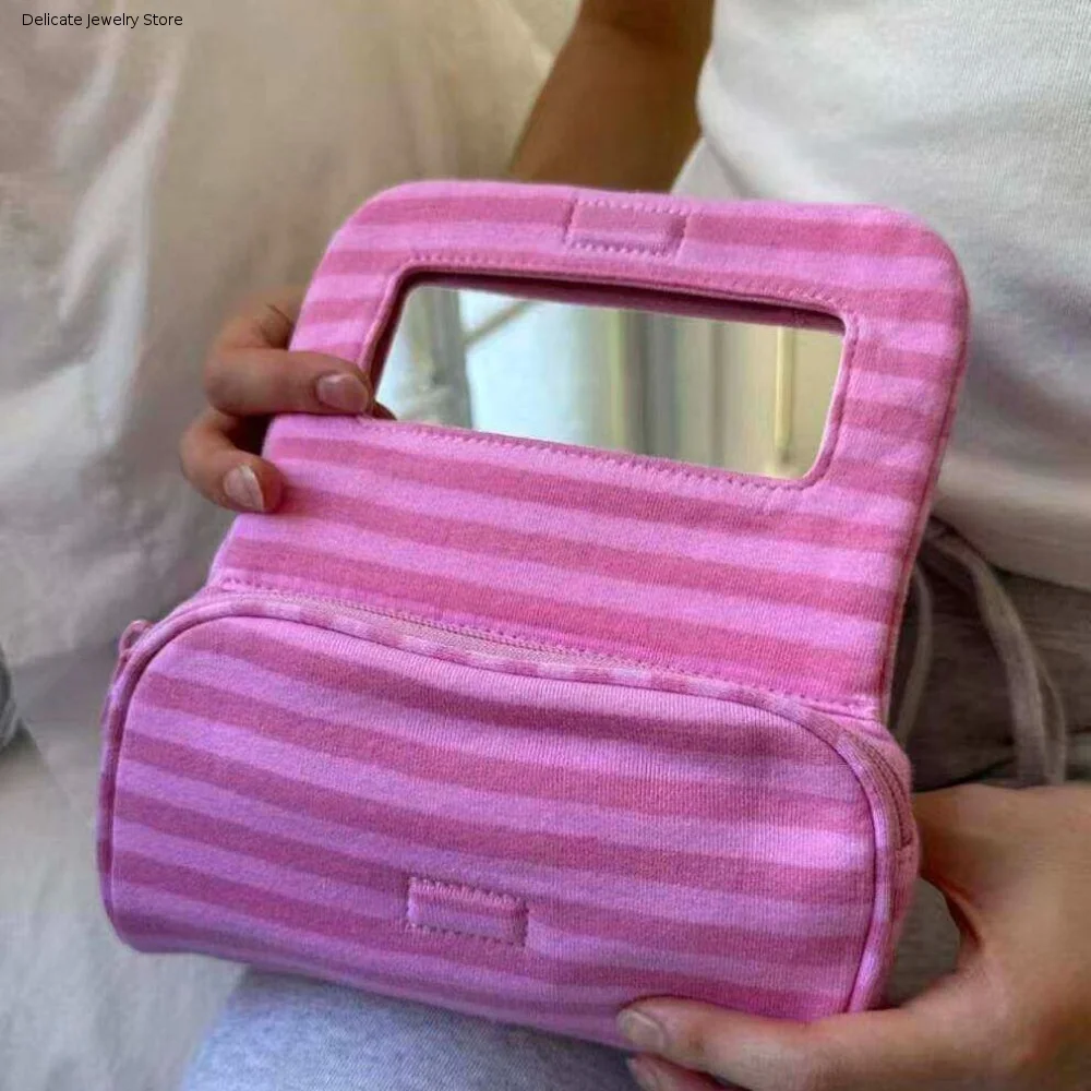Portable Canvas Polka Dot Cosmetic Bag Stripe Large Capacity Small Item Bag Multifunctional Simple Jewelry Storage Bag