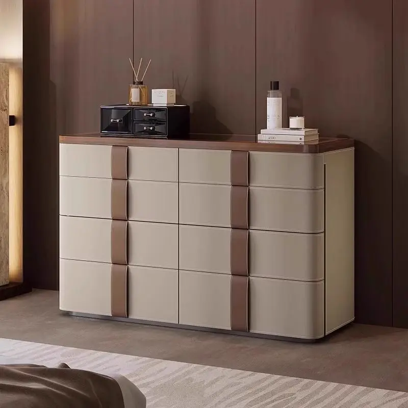 

Italian simple eight-bucket cabinet, saddle leather, bedroom jewelry cabinet, cloakroom, storage, mid-island storage, veneer