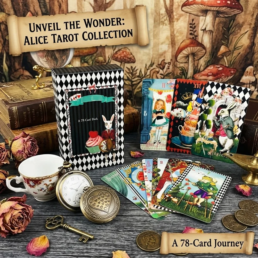 78-Card Alice in Wonderland Tarot Deck (10.5 × 6.2 cm), fantasy oracle cards, suitable for divination and party board games