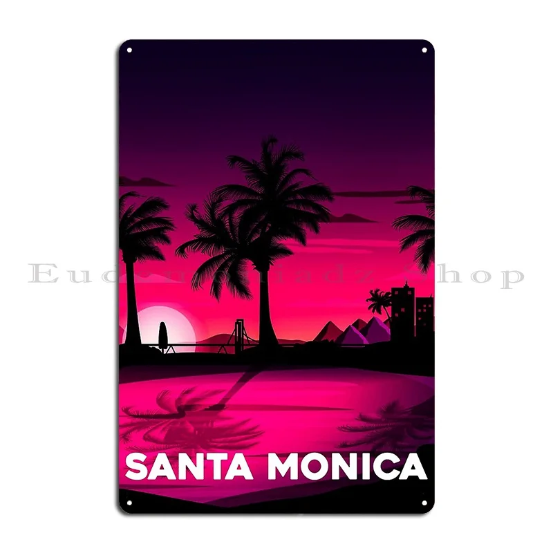 Santa Monica Travel Print Los Angeles Art Poster Metal Sign Cave Home Club Design Club Tin Sign Poster