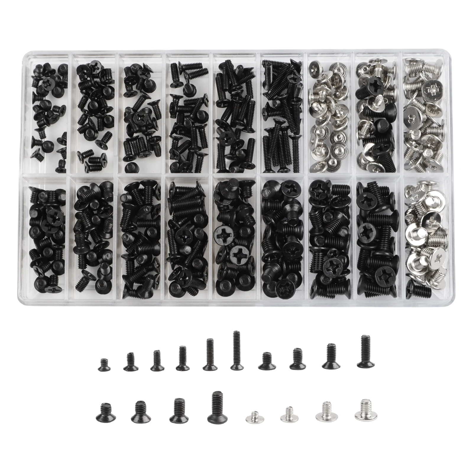 360PCS M2 M2.5 For M3 Black Zinc Plated Countersunk Head Screws Kit For Laptop Computer Notebook Repair Small Fastener Assortmen