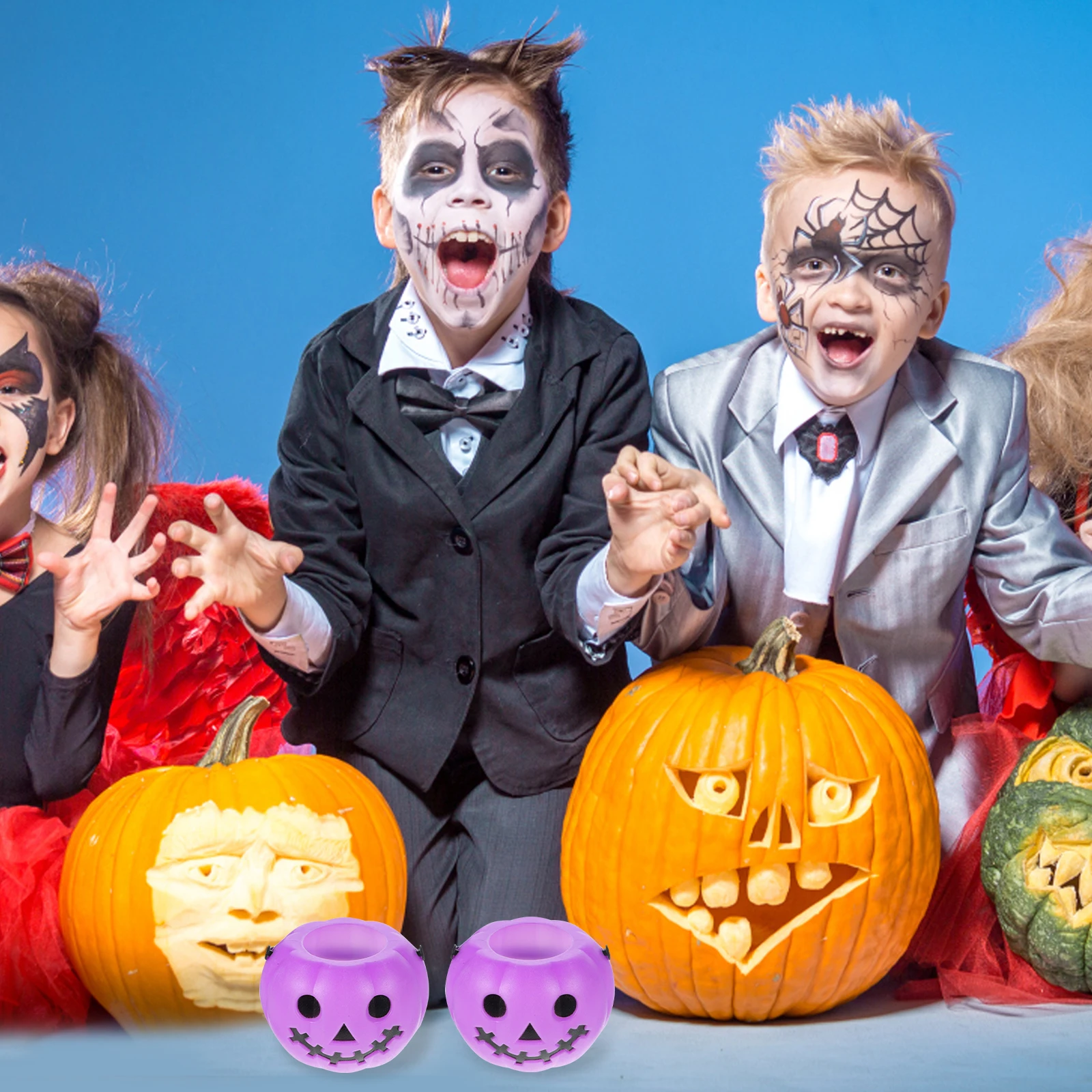 3 قطع من دلاء حلوى اليقطين للهالوين، حاملات حلوى بلاستيكية قابلة لإعادة الاستخدام مع مقابض لتخزين الوجبات الخفيفة للحفلات #1