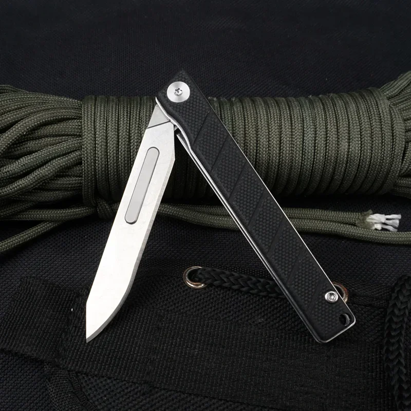 HWZBBEN J136 Carbon Steel Blade Pocket G10 Handle Camping Hunting Survival  Folding Outing Scalpel Utility Knife Self Defense