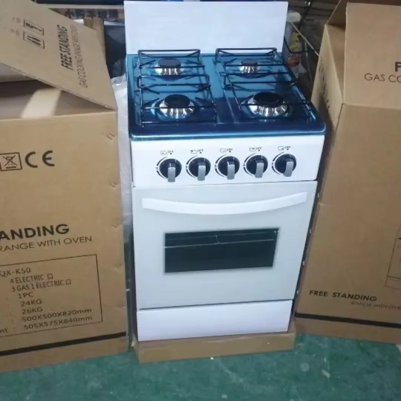 Gas Oven with Integrated Upright Liquefied Petroleum Gas Tank and 4 Burners Enamel Material Independent Burner