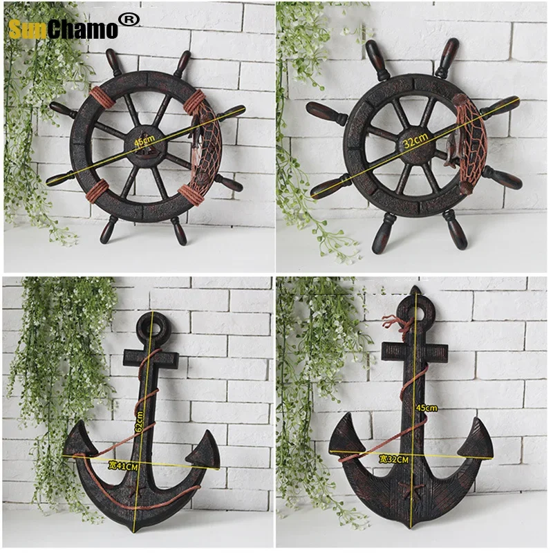 Handmade Mediterranean Style Wooden Anchor Wall Decoration for Bar or Boat Background