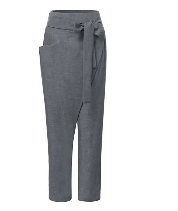 2025 European and American Women's Clothing Irregular Lace-up Nine-point Pants Casual Pants Women
