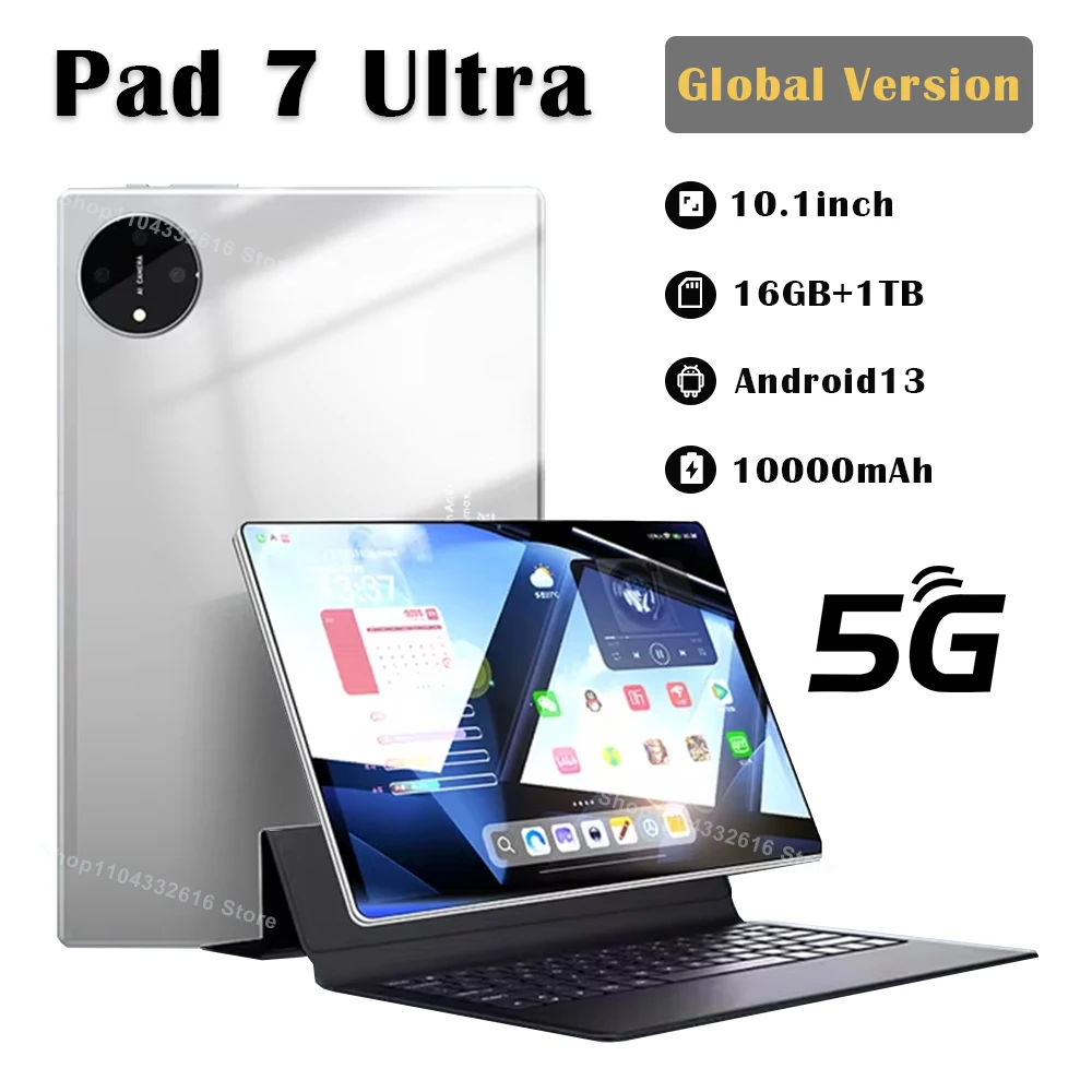 2024 Global version 10.1” Pad 7 ultra Tablet Android 13 Snapdgon 8 GEN2 5GWIFI 16GB RAM ROM Tablet 1000mAh WIFI Office Tablet