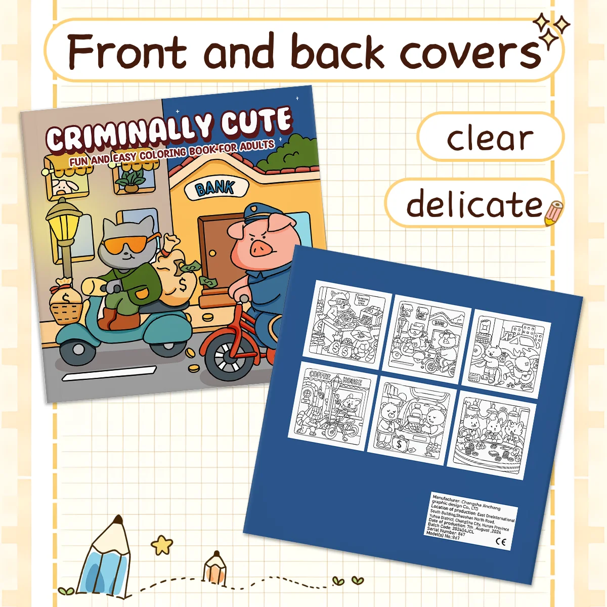 CRIMINALLY CUTE FUN E FACILE Libro da colorare per studenti, adolescenti e adulti, quaderno per schizzi che raffigurano varie scene di crimine