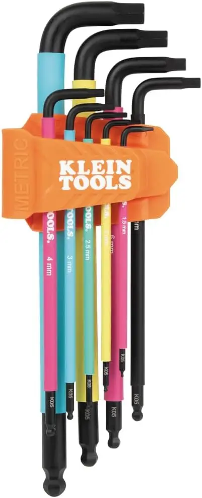 

BLS9M 9-Piece Metric Ball End Hex Key Caddy Set, Color-Coded L Style, Extra-Long, Heat-Treated, 1.5 to 10 mm