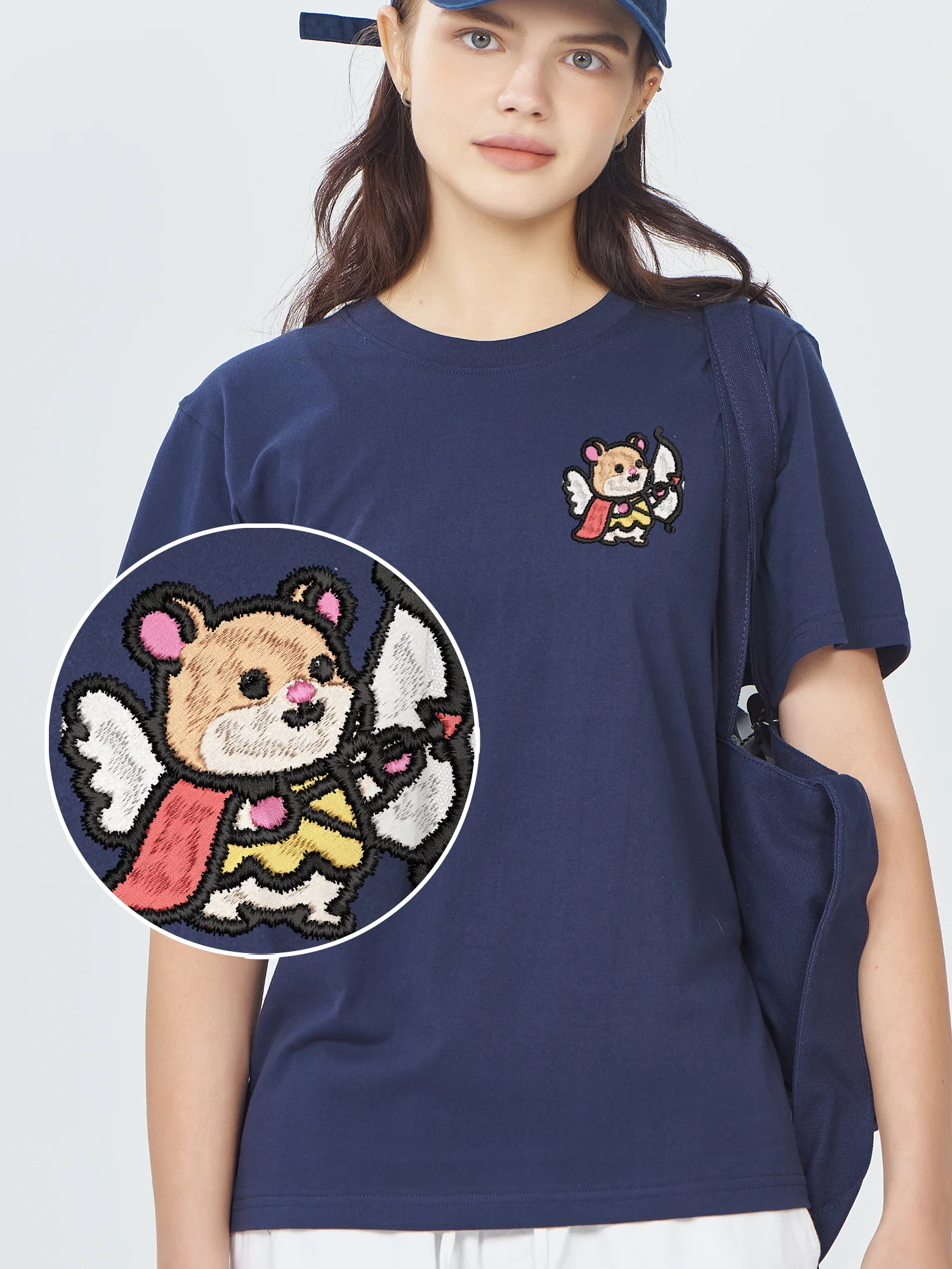 

Mouse Shoots Love Arrows Embroidered T Shirts Unisex Crew Neck Graphic Tee Loose Fit Fashion Embroidery Camiseta​