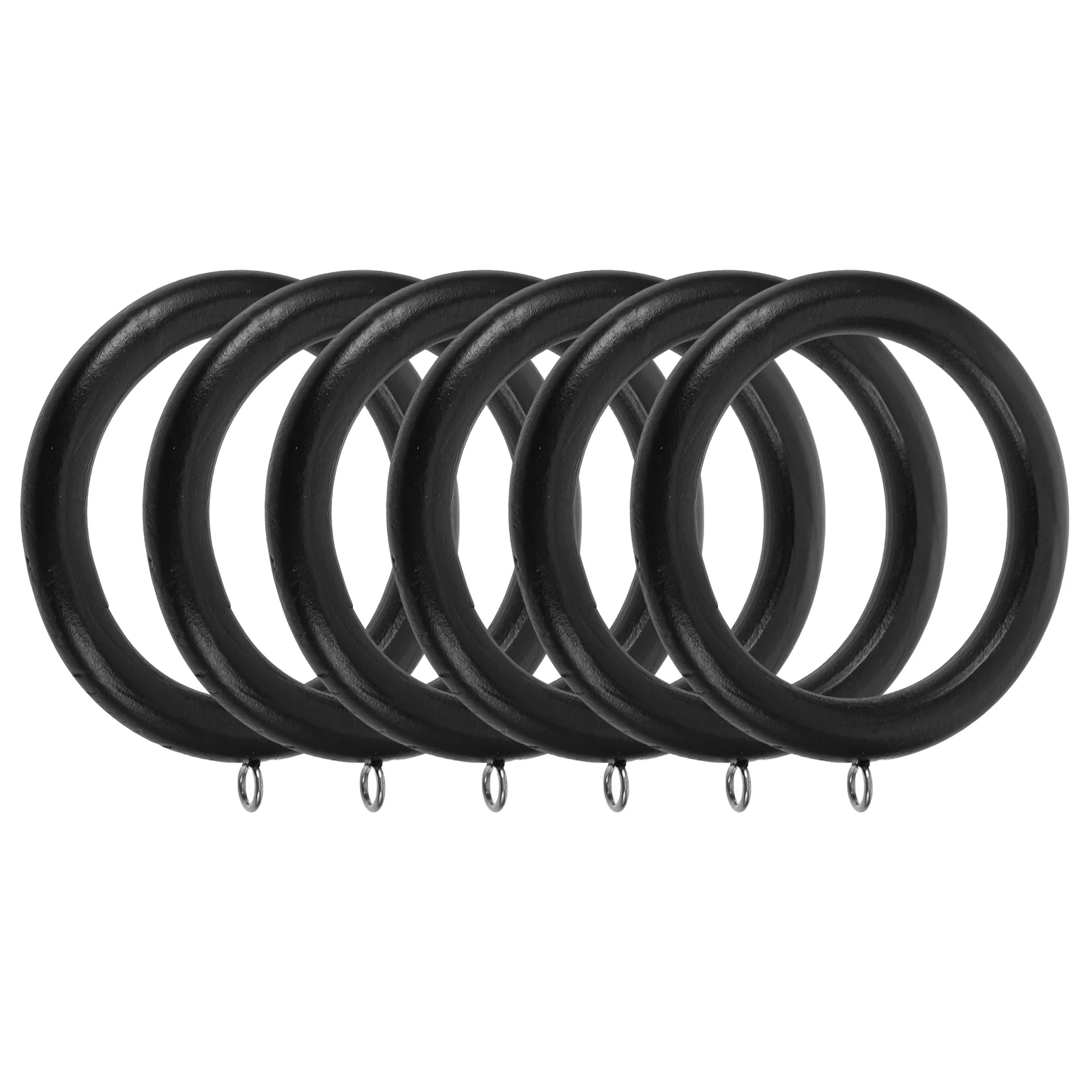 6 Pcs Shower Curtain Circle Ring Window Rod Wooden Drapery Rings Collar Black Hooks