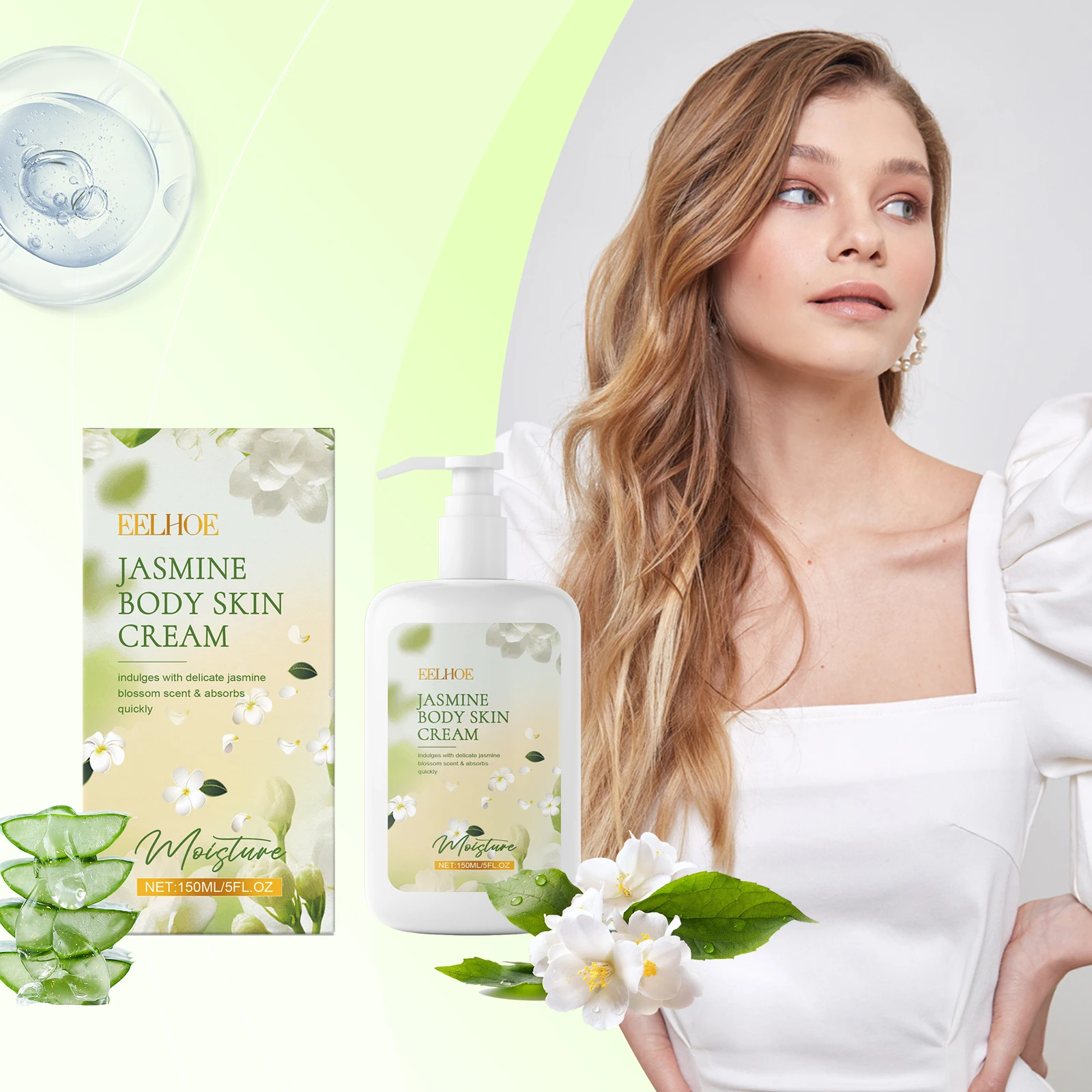 

EELHOE Jasmine Moisturizing Body Lotion Nourishing Moisturizes Hydrates Skin Elasticity Leaving Delicate Smooth Plant Extract