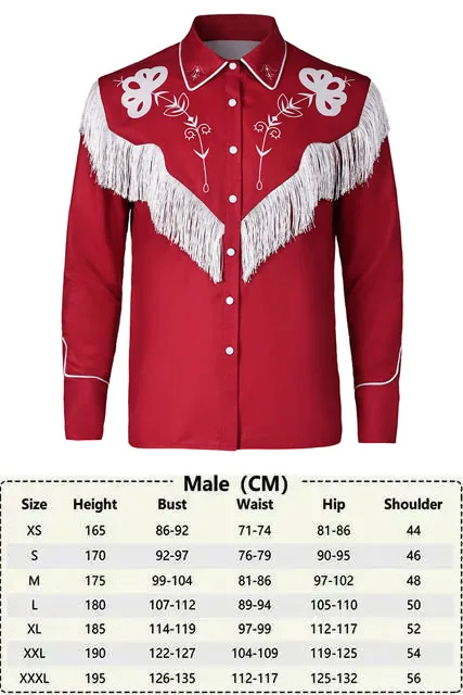 Veste à Franges Rouges pour Homme, Costume Rétro à Glands, Tenues de Carnaval d'Halloween