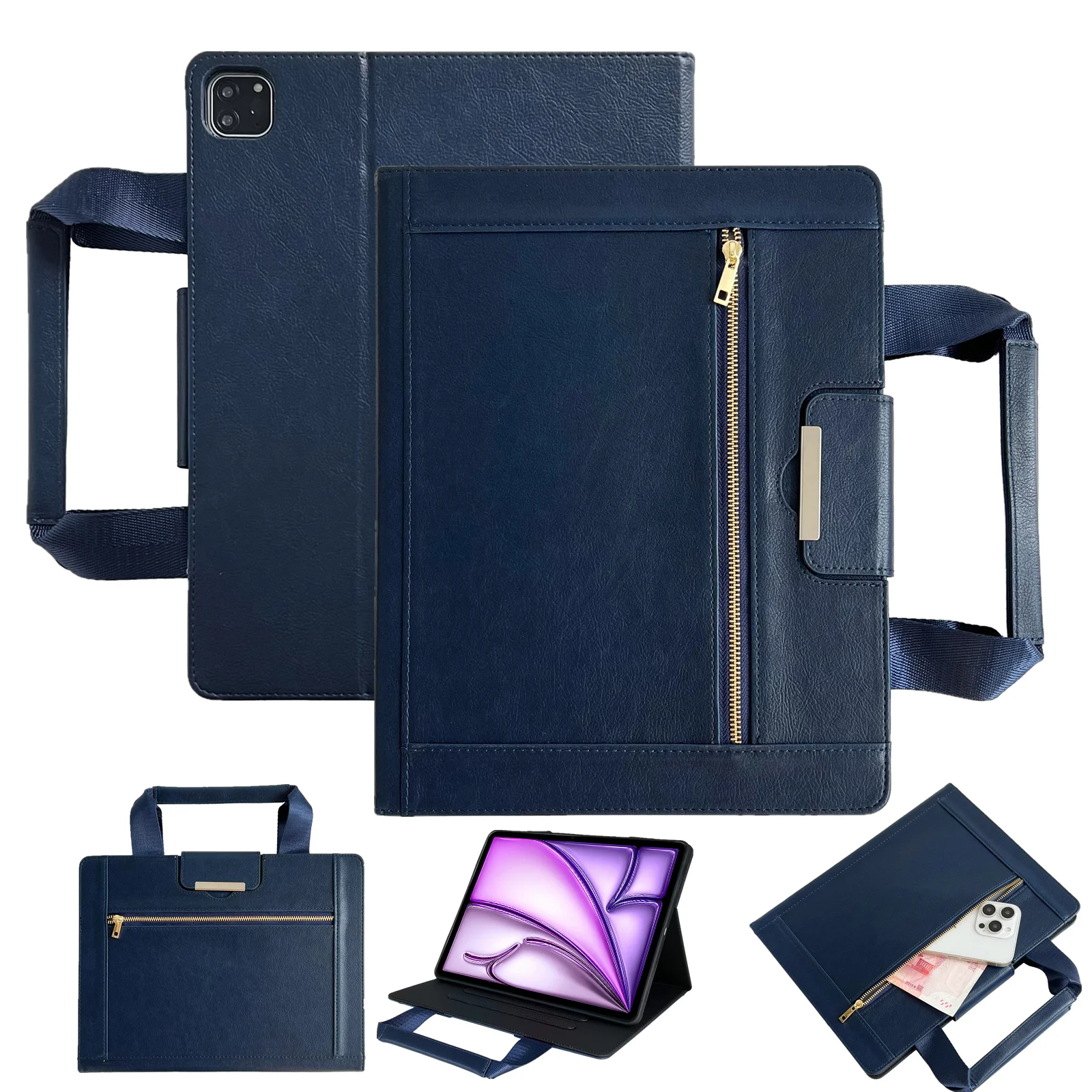 

Tablet Case for iPad Air 13 (2025) / (2024) / Pro 12.9 (2022) / (2020) / (2018) Auto Wake / Sleep Leather Cover with Handle / Zi