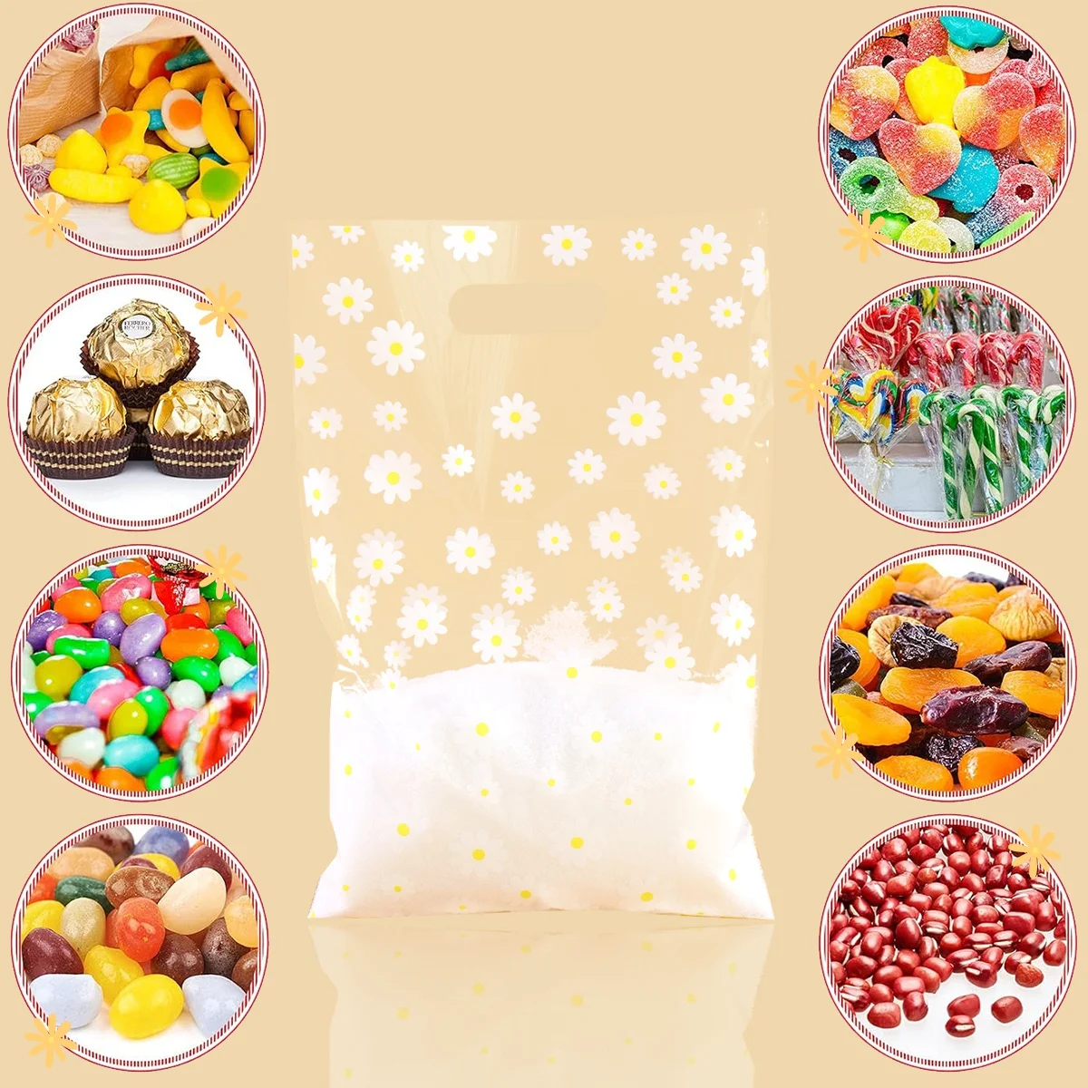 25/50/100 Stück Gänseblümchen-Geschenktüten, Frühlings-Motto-Handtaschen, Snack-Geschenkverpackung zum 1. Geburtstag für saisonale Partygeschenke – Detail 5