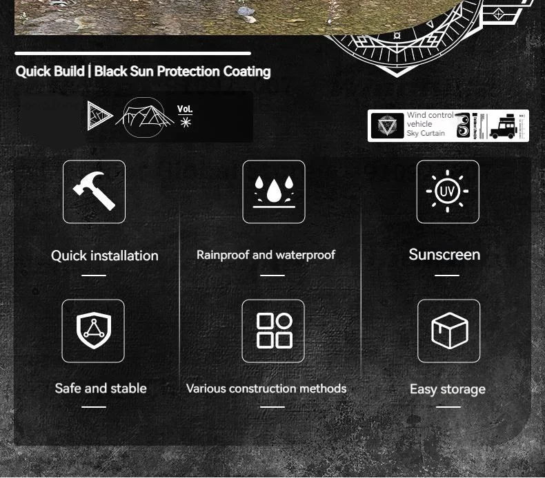 MOBI GARDEN Car Side Tent SUV Docking Camping Picnic Waterproof Sunscreen UPF50+ Convenient Black Advanced Canopy Awning Outdoor image 10
