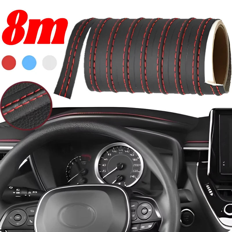 Wielokolorowe DIY wnętrze samochodu samoprzylepne wykończenia linii deski rozdzielczej skórzane wykończenia linii samochodowe akcesoria dekoracyjne