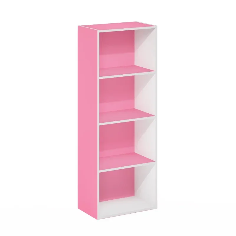 Estante Aberta Estante, Rosa e Branco Livro Prateleira Móveis, 4-Tier