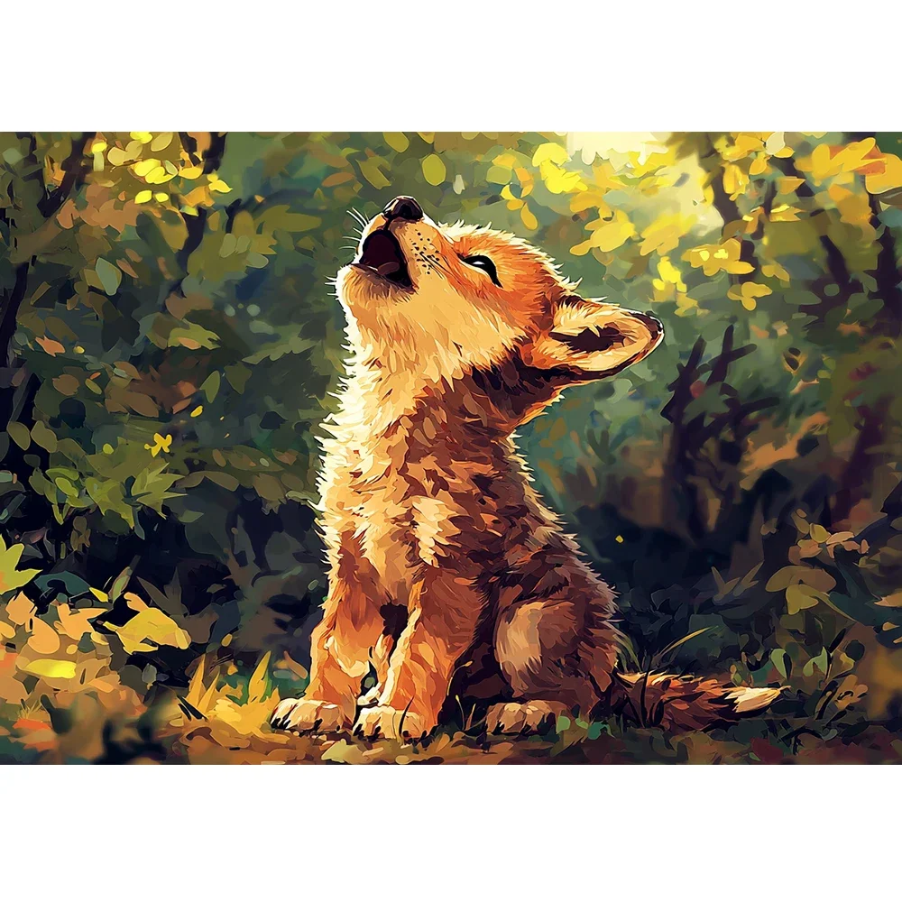 1 szt. Mały Lis Krzyczący w Lesie Zestaw do Malowania Cyfrowego DIY Akrylowym dla Początkujących Dekoracja Ścienna do Domu Ramka Nie Jest Dołączona