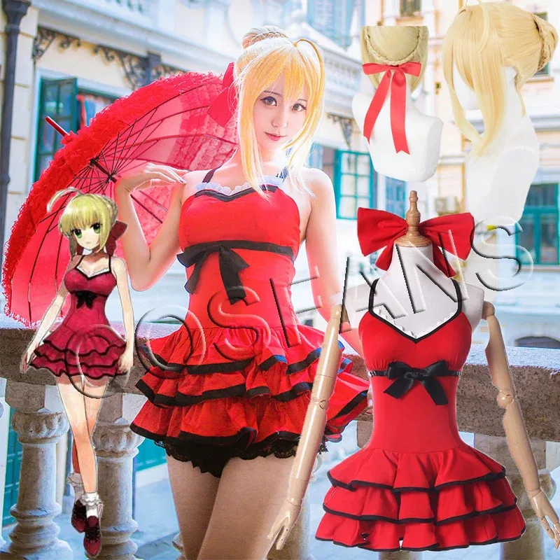 

lili 123FGO Nero Claudius Caesar Augustus Fate/Extra Saber Costume Red Swimsuit Cosplay Halloween wig sh