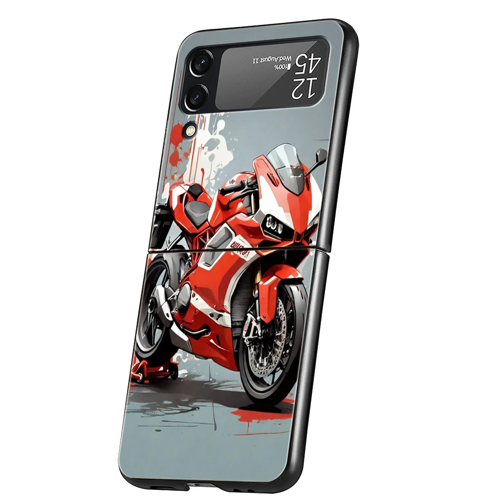 Sport D-Ducaties Cool Motorrad Hard PC Phone Case For Samsung Galaxy Z Flip 6 5 4 Black Cover For Galaxy Z Flip 3 Foldable Capas