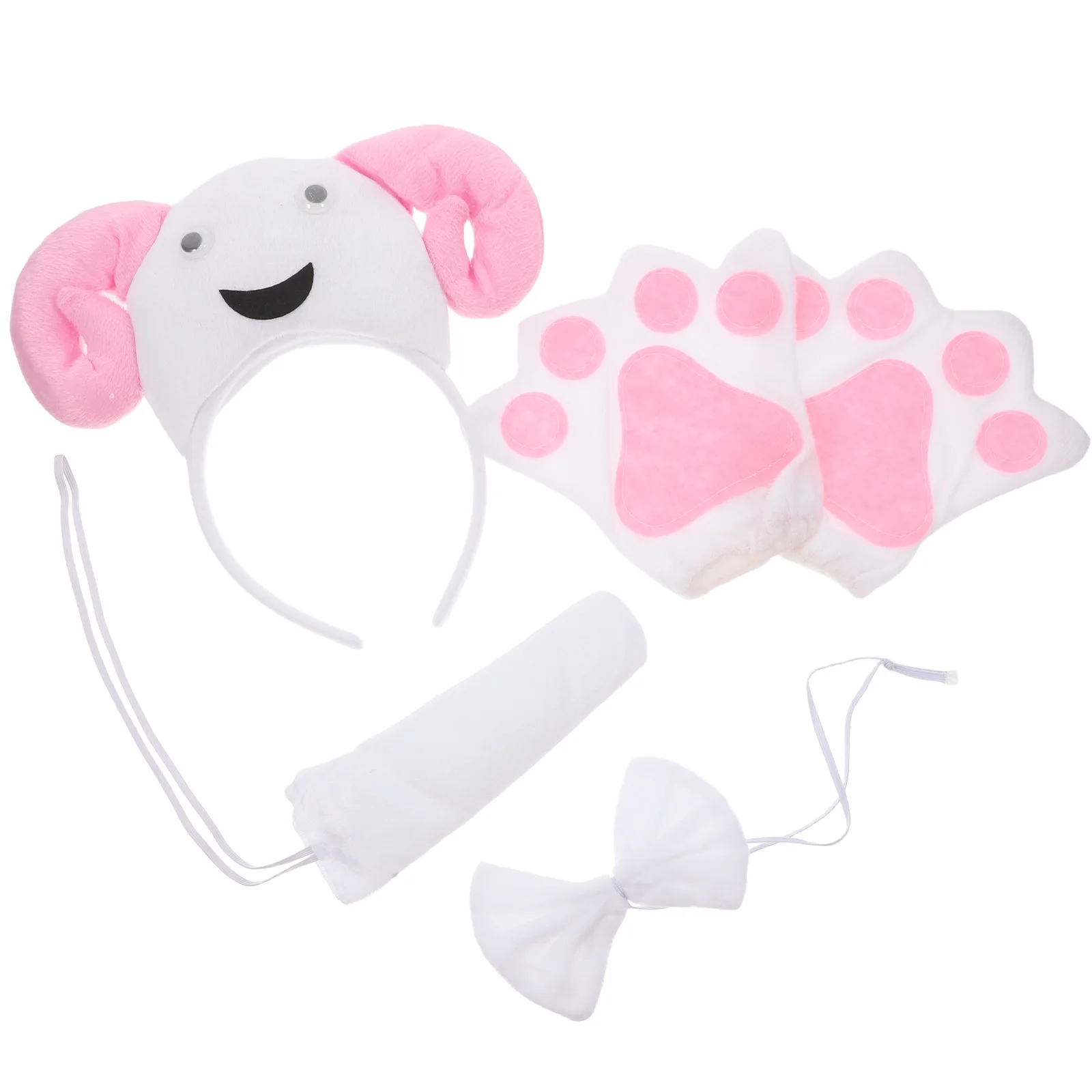 Conjunto de cabeça e cauda de ovelha, tecido confortável, acessório de fantasia de animal para crianças e adultos, festa de Natal de Halloween