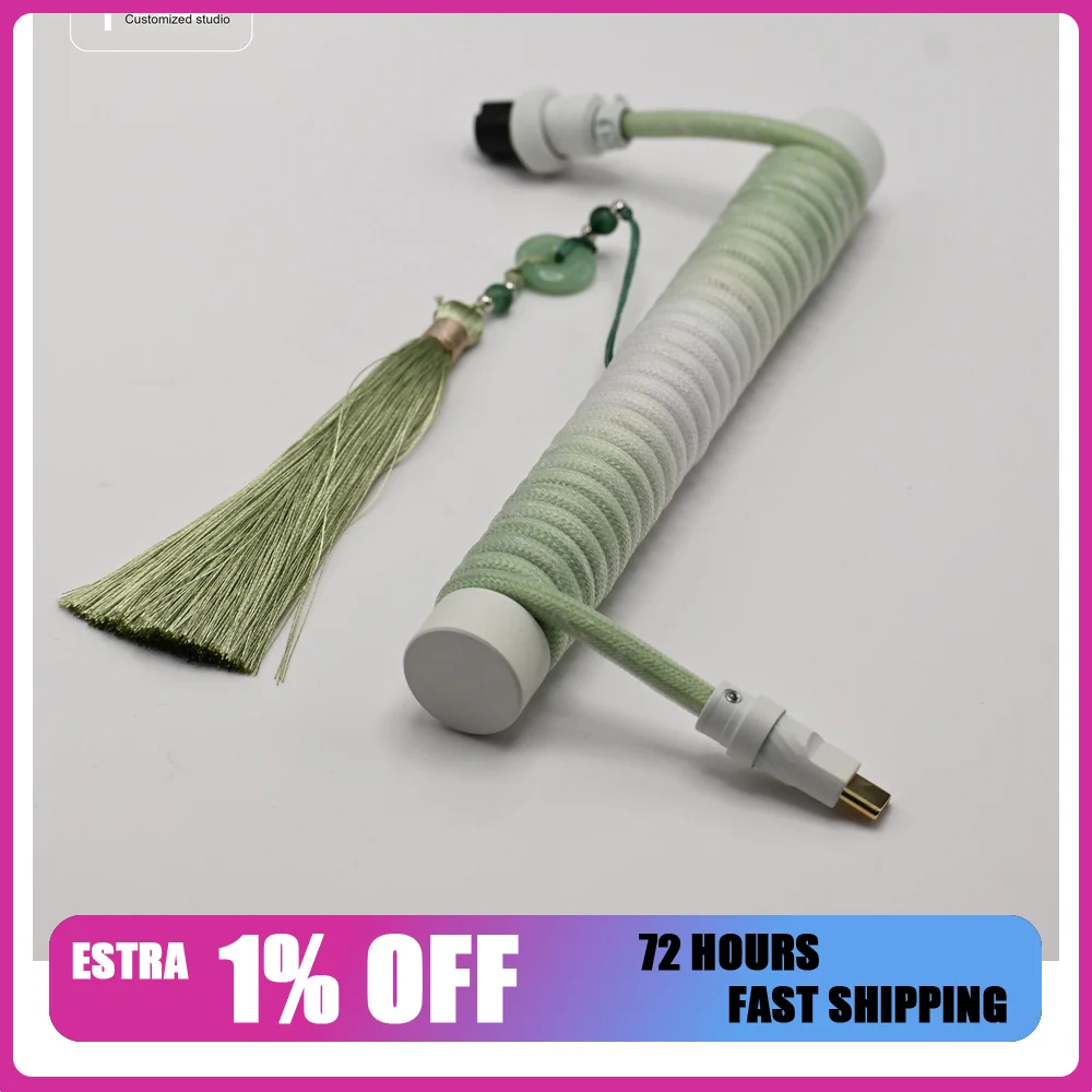 Tumbler Studio x Xiaoqiao Research Institute Jade Pot Theme Fluorescent Custom Mechanical Keyboard Aviator Cable Coiled Cord