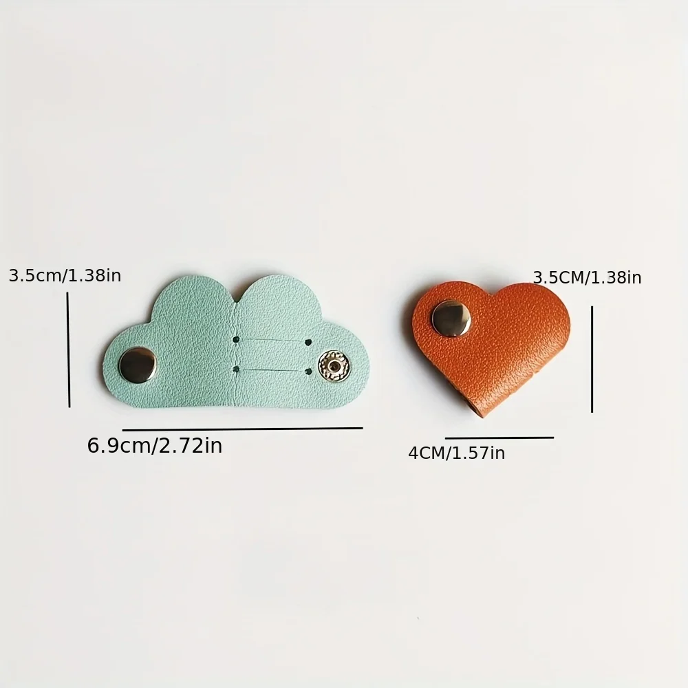 PU Heart-Shaped Data Cable Organizers, Available in 10-Pack, Including Earphone Cord Wraps & Storage Clasps