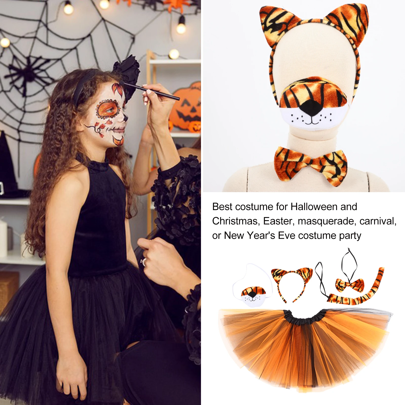

Tiger Costumes Set Tiger Ear Headb Nose Bow Tie Tail Skirt Party Headdress Halloween Christmas Carnival Cosplay Props