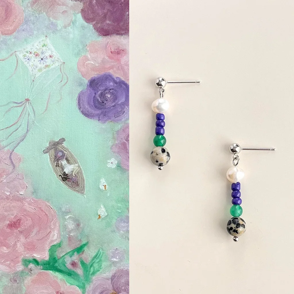 Original Handcrafted Purple Natural Stone Beaded Earrings, Retro And Artistic Freshwater Pearl Stud Earrings, Ancient-style Earr