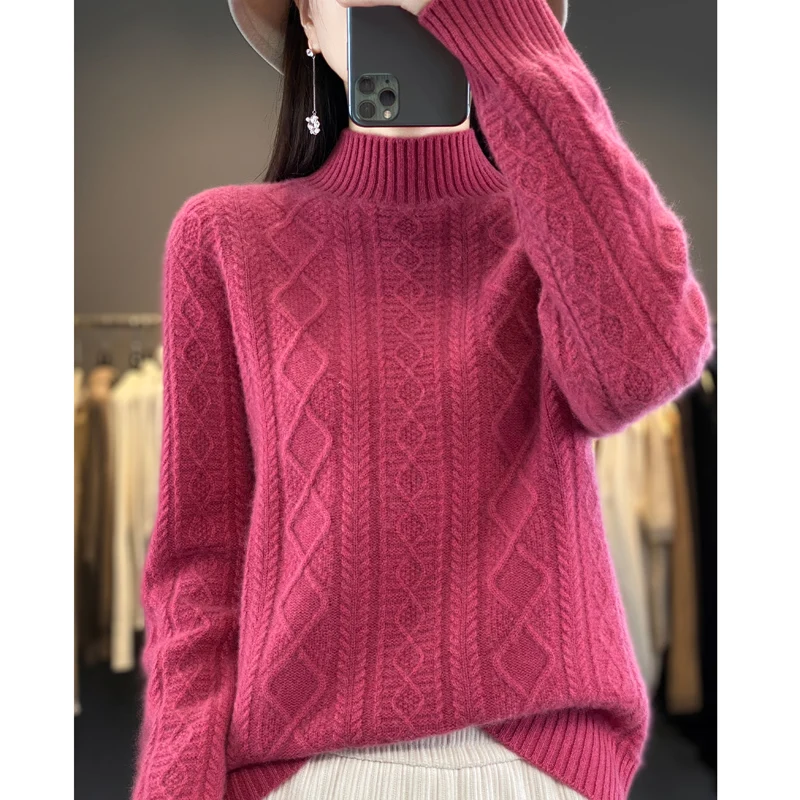 Autumn and winter new women's high-neck cashmere wool sweater loose knit pullover women's casual warm base pullover sweater