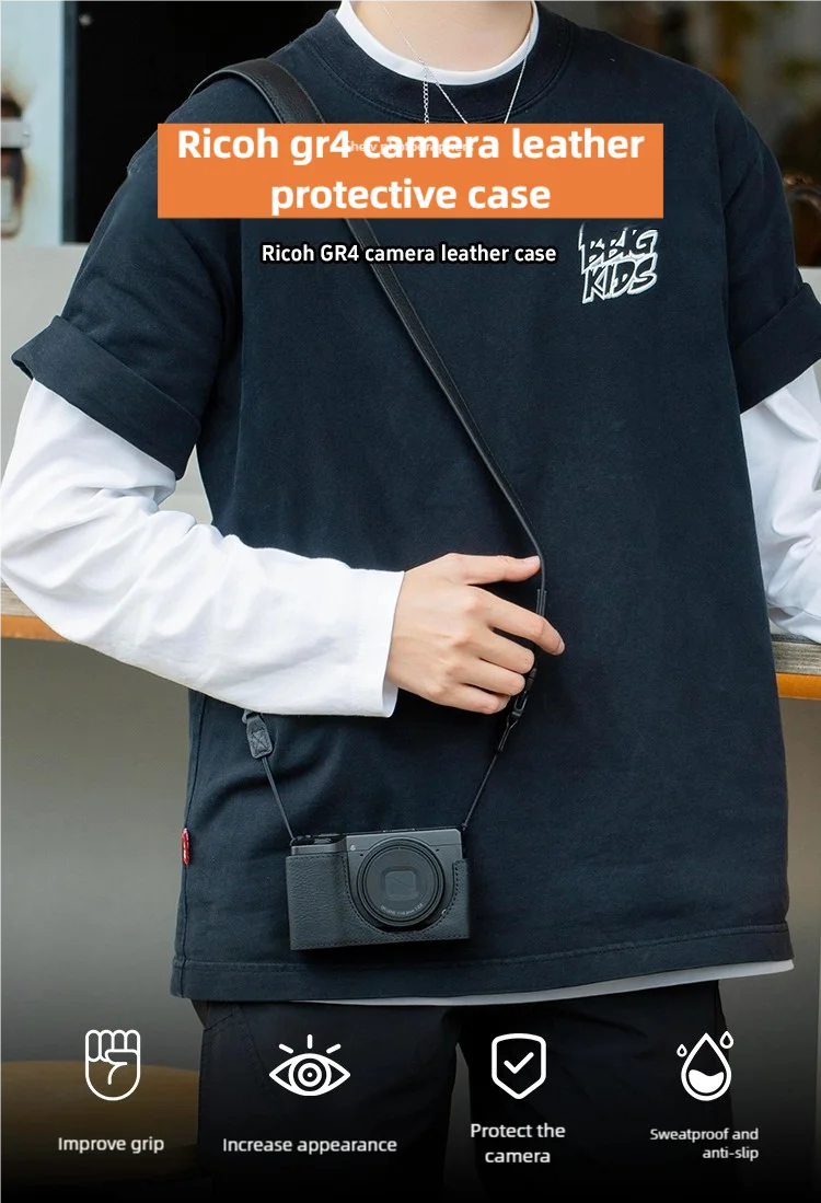 

Handmade camera bag suitable for Ricoh gr4 protective case, genuine leather wrist strap, gr4 lens cap,shoulder strap accessories