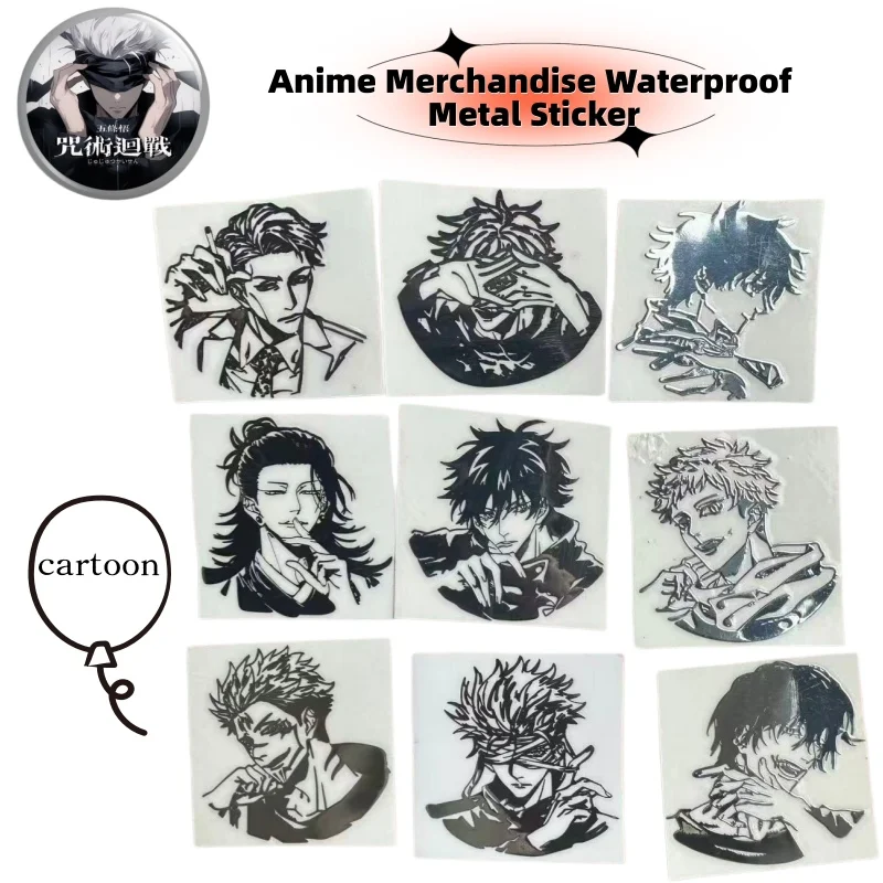 Jujutsu Kaisen Cartoon Metal 3D Waterproof Anime Accessories Stickers for Tablet, Laptop, Headphone Decoration Metal Stickers