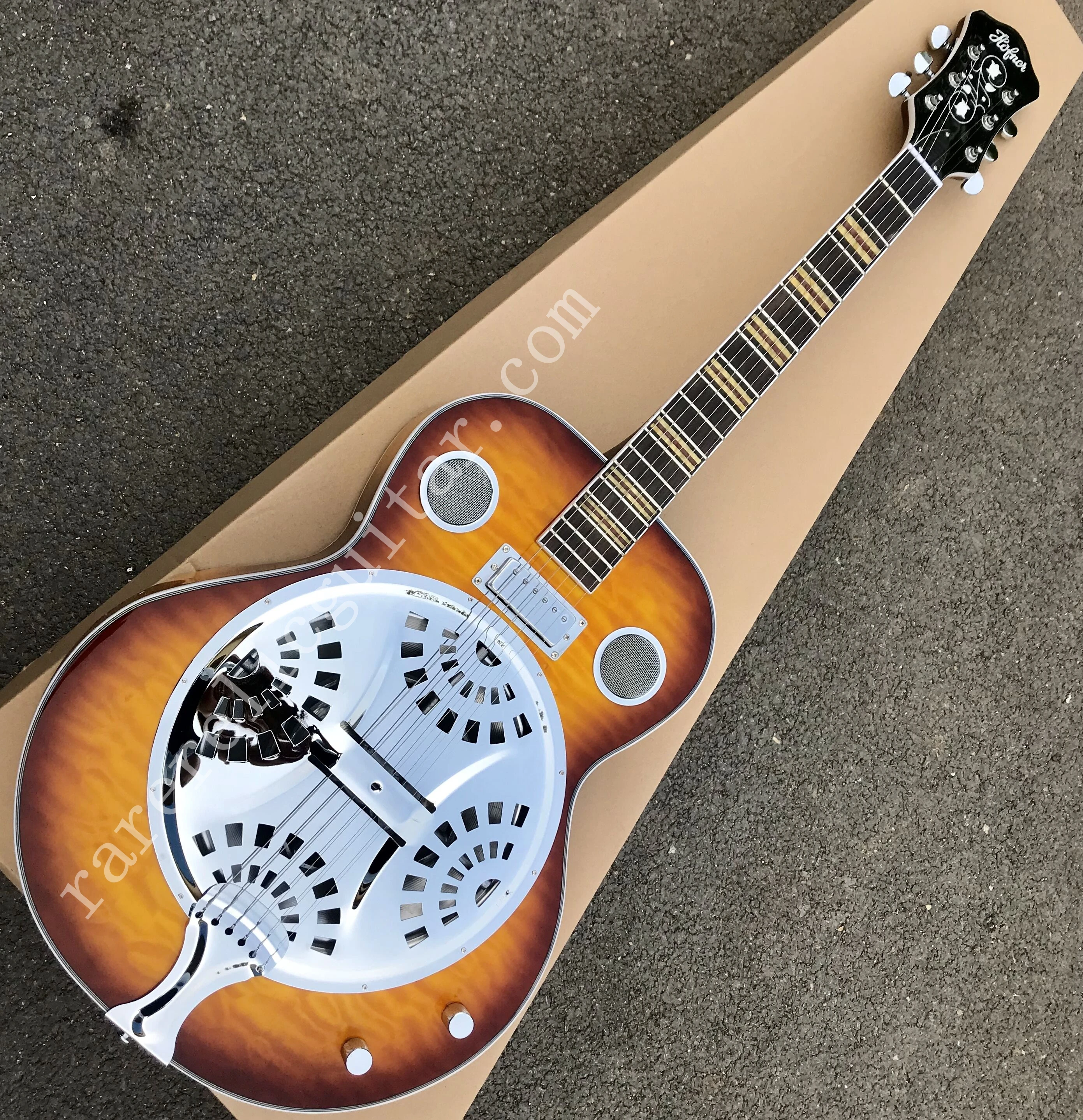 

Vintage Sunburst Dobro Resonator Steel Guitar with Chrome Hardware, Metal Top, Mini Humbucker, High Quality Reso