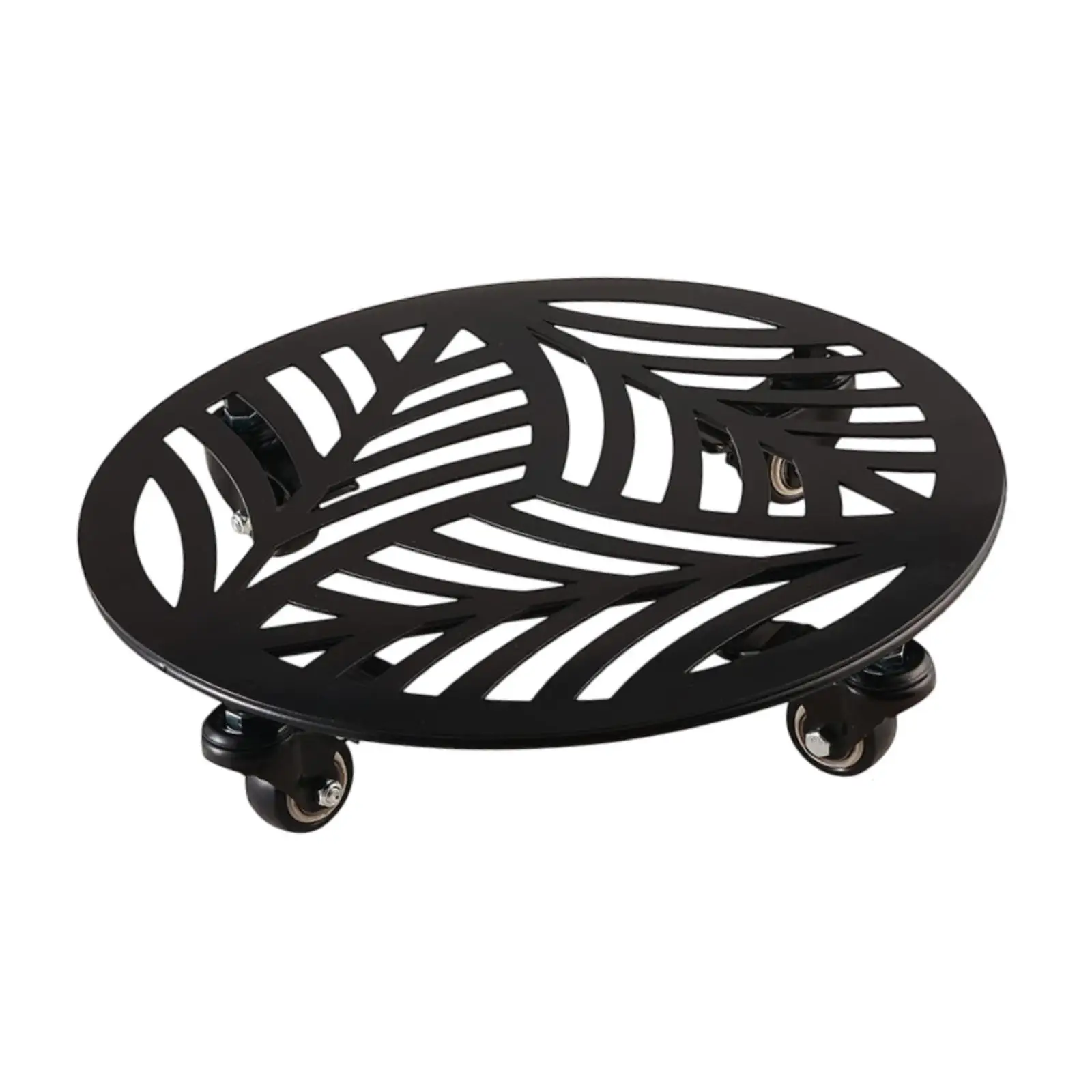 Metal Plant Stand Base with Wheels Wrought Iron Round Tray Heavy Duty Planter Mover Indoor Outdoor Home Decor