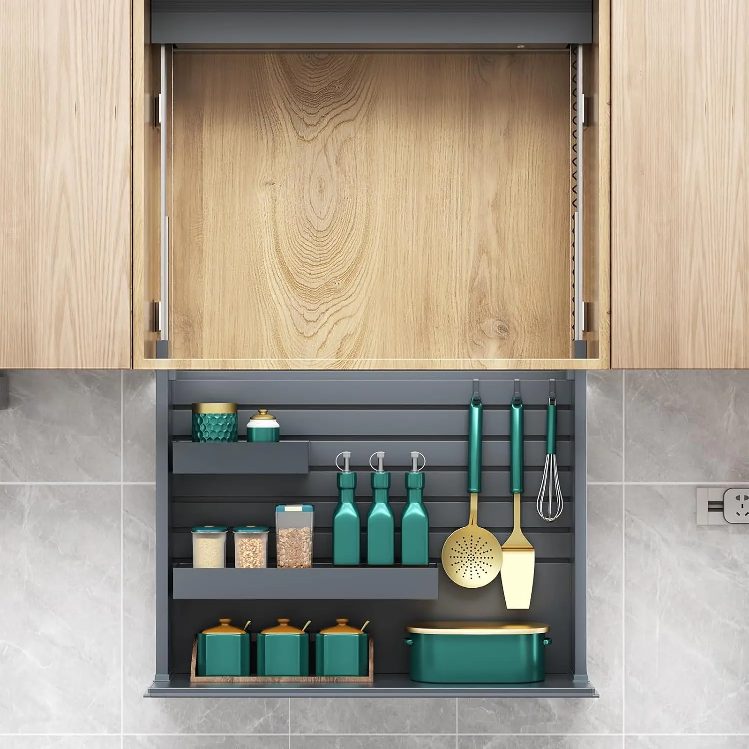 Custom Smart Spice Rack Cabinet-Electric Pull Cabinet Organizer Touch Switch Adjustable Shelves Modern Metal Design 26.14