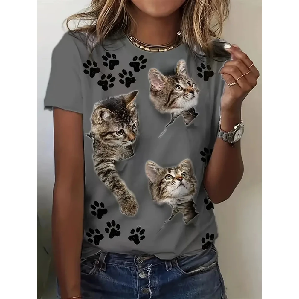 Funny 3D Cat Print T Shirt For Women Summer Hot Sale Kawaii Girl T-Shirts Fashion Animal Pattern Short Sleeve Casual O-neck Tops