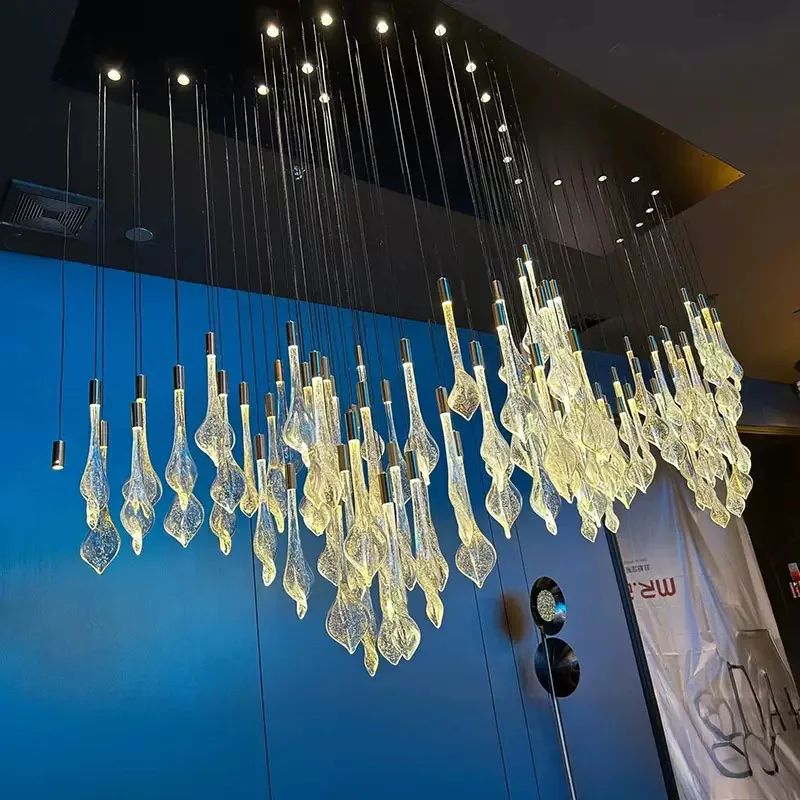ModernTransparent Glass Lustre Chandelier, Dimmable Custom Hardware Pendant Lamp for Villa