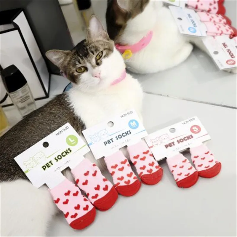 4pcs Pet Dog Puppy Cat Shoes Slippers Non-Slip Socks Pet Cute Indoor for Small Dogs Cats Snow Boots Socks pet supplies