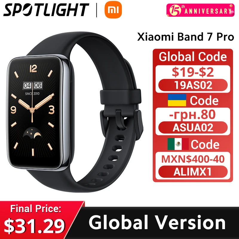 Global Version Xiaomi Band 7 Pro 1.64'' AMOLED 2.5D Curved Display Built in GPS Blood Oxygen Always On Watch Face Smart Band